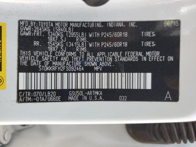 5TDKKRFH2FS092464 - 2015 TOYOTA HIGHLANDER XLE Blanco foto 13