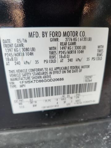 1FM5K7D86GGD20686 - 2016 FORD EXPLORER XLT BLACK photo 13