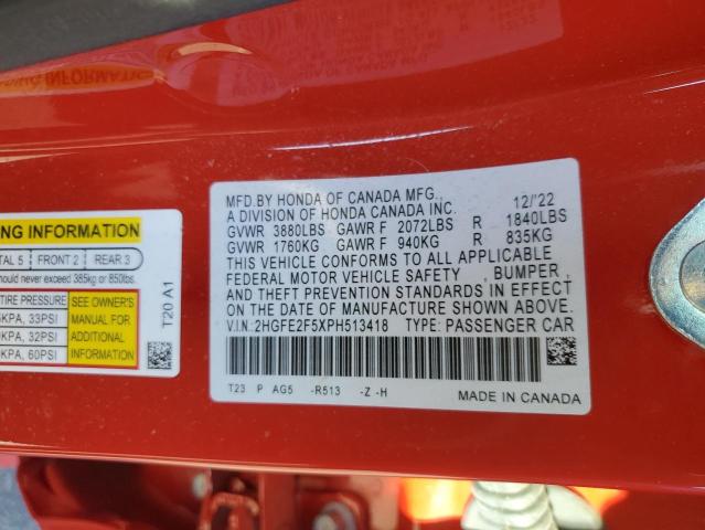 2HGFE2F5XPH513418 - 2023 HONDA CIVIC SPORT წითელი ფოტო 12