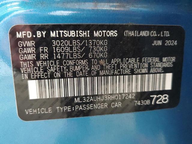 ML32AUHJ3RH017242 - 2024 MITSUBISHI MIRAGE ES BLUE photo 12