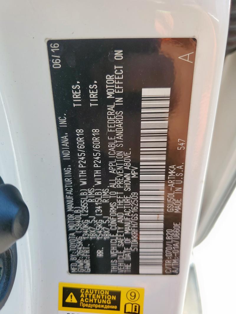 5TDKKRFH7GS162509 - 2016 TOYOTA HIGHLANDER XLE Biały zdjęcie 13