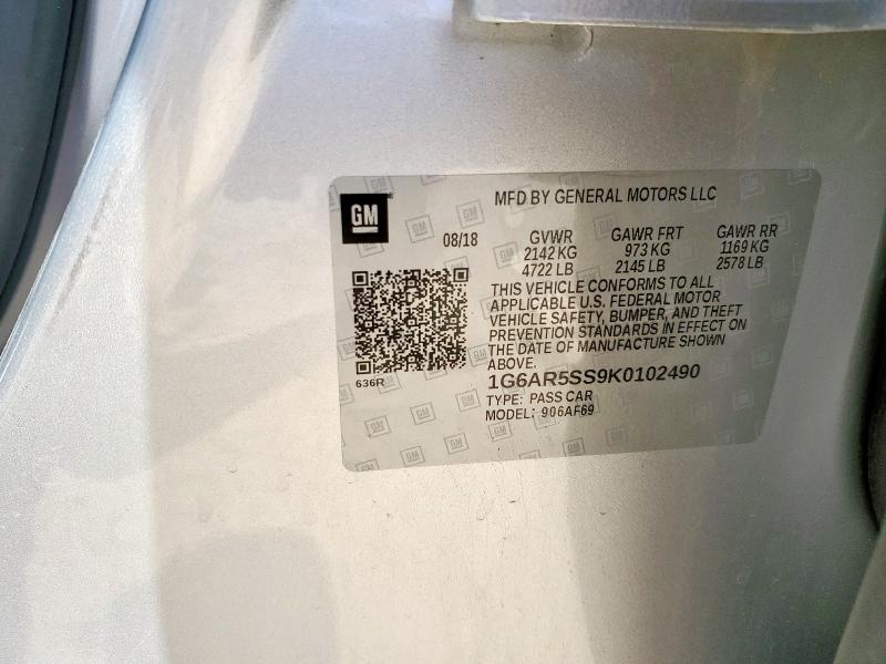 1G6AR5SS9K0102490 - 2019 CADILLAC CTS LUXURY Gümüş fotoğraf 12