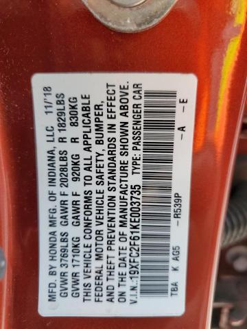 19XFC2F61KE003735 - 2019 HONDA CIVIC LX RED photo 13