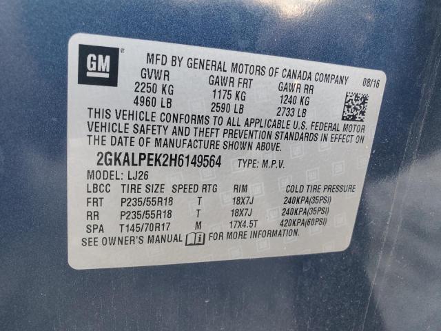 2GKALPEK2H6149564 - 2017 GMC TERRAIN SLT BLUE photo 12