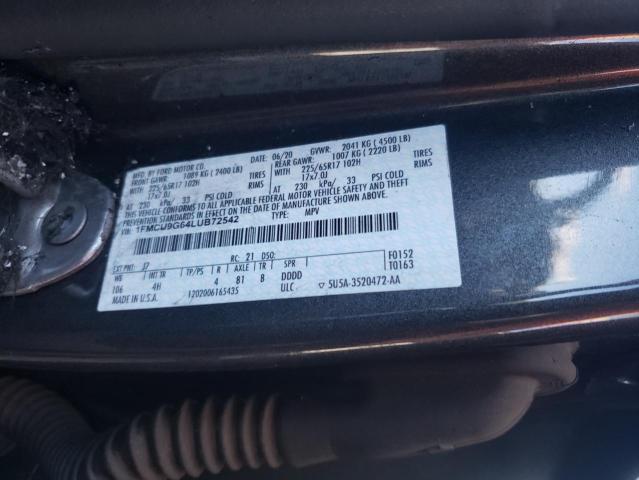 1FMCU9G64LUB72542 - 2020 FORD ESCAPE SE GRAY photo 12