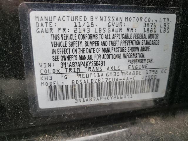 3N1AB7AP4KY266491 - 2019 NISSAN SENTRA S BLACK photo 12