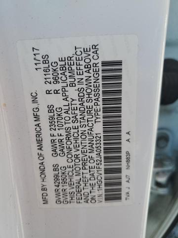 1HGCV1F52JA053321 - 2018 HONDA ACCORD EXL Beyaz fotoğraf 12