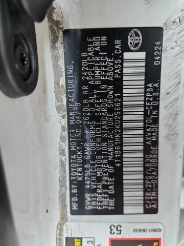 4T1B61HK2KU256621 - 2019 TOYOTA CAMRY XSE أبيض صورة 12