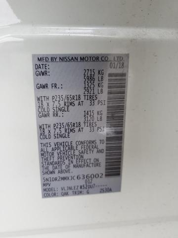 5N1DR2MMXJC636002 - 2018 NISSAN PATHFINDER S Белый фото 12