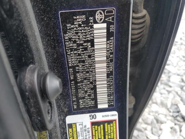 2T1BURHE6GC693979 - 2016 TOYOTA COROLLA L BLACK photo 12