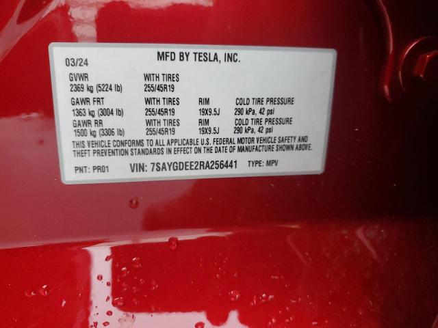 7SAYGDEE2RA256441 - 2024 TESLA MODEL Y Czerwony zdjęcie 12