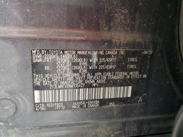 2T3LWRFVXNW135427 - 2022 TOYOTA RAV4 LE GRAY photo 13