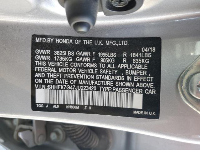 SHHFK7G47JU223420 - 2018 HONDA CIVIC SPORT 银色 照片 12