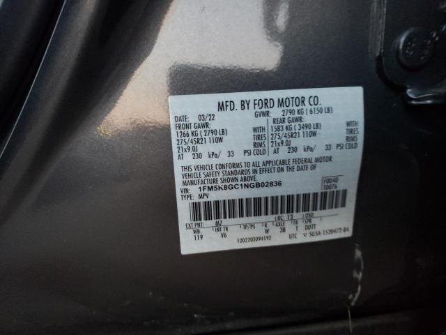 1FM5K8GC1NGB02836 - 2022 FORD EXPLORER ST GRAY photo 12