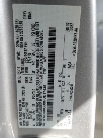 1FMCU0GD8HUE17425 - 2017 FORD ESCAPE SE SILVER photo 12