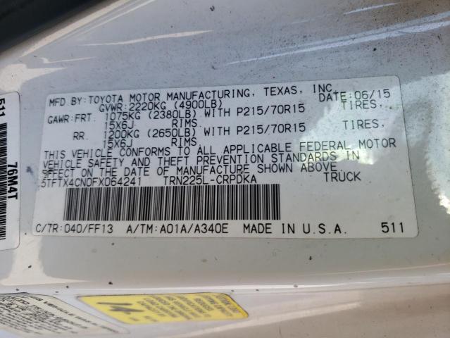 5TFTX4CN0FX064241 - 2015 TOYOTA TACOMA ACCESS CAB Ақ фото 12