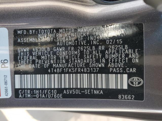 4T4BF1FK5FR483137 - 2015 TOYOTA CAMRY LE GRAY photo 13