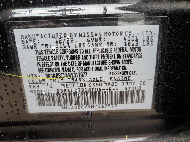 3N1AB8CV4NY317977 - 2022 NISSAN SENTRA SV BLACK photo 12