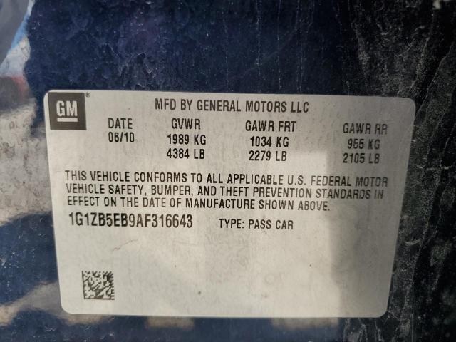 1G1ZB5EB9AF316643 - 2010 CHEVROLET MALIBU LS Mavi fotoğraf 12