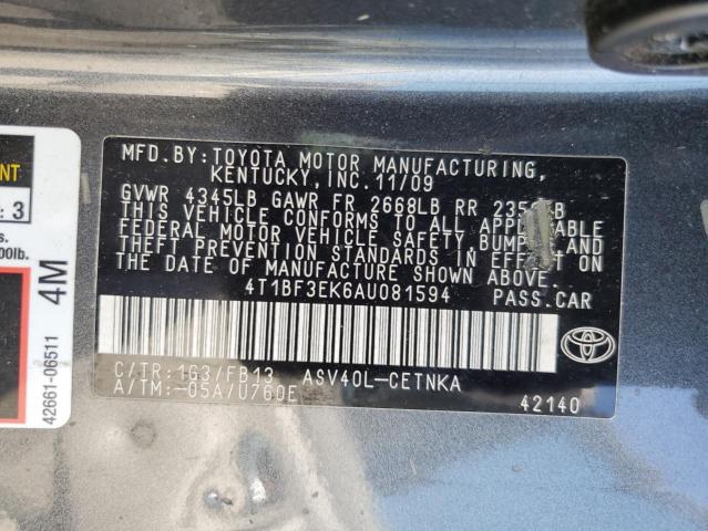 4T1BF3EK6AU081594 - 2010 TOYOTA CAMRY BASE GRAY photo 13