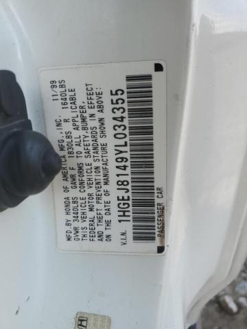 1HGEJ8149YL034355 - 2000 HONDA CIVIC EX WHITE photo 12