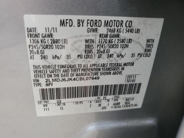 2LMDJ6JK4CBL07949 - 2012 LINCOLN MKX SILVER photo 14