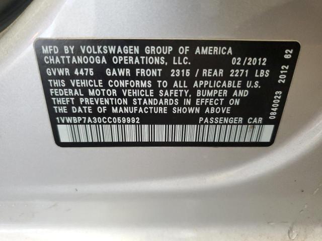 1VWBP7A30CC059992 - 2012 VOLKSWAGEN PASSAT SE Gümüş foto 12