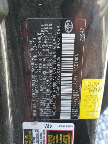 4T4BF3EK2BR190836 - 2011 TOYOTA CAMRY BASE Noir photo 12