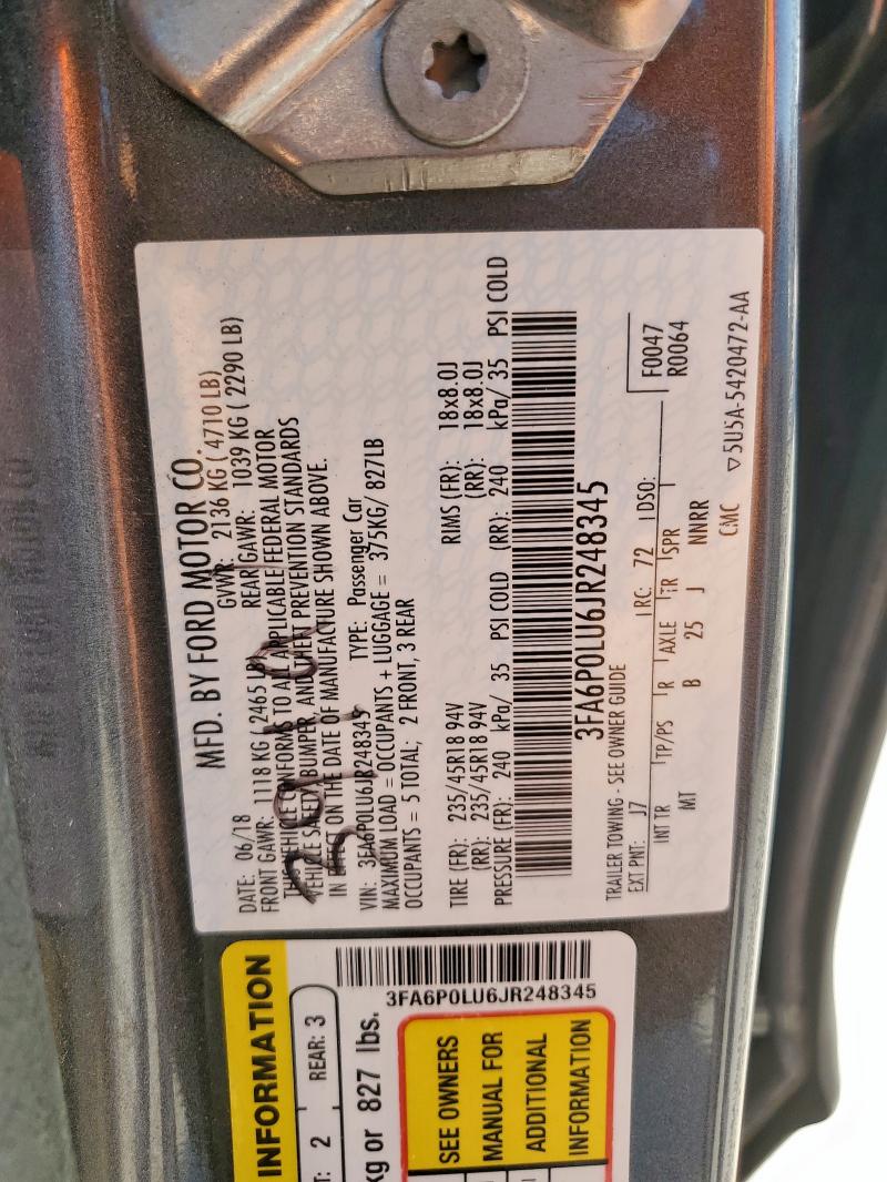 3FA6P0LU6JR248345 - 2018 FORD FUSION SE HYBRID Grau Foto 12