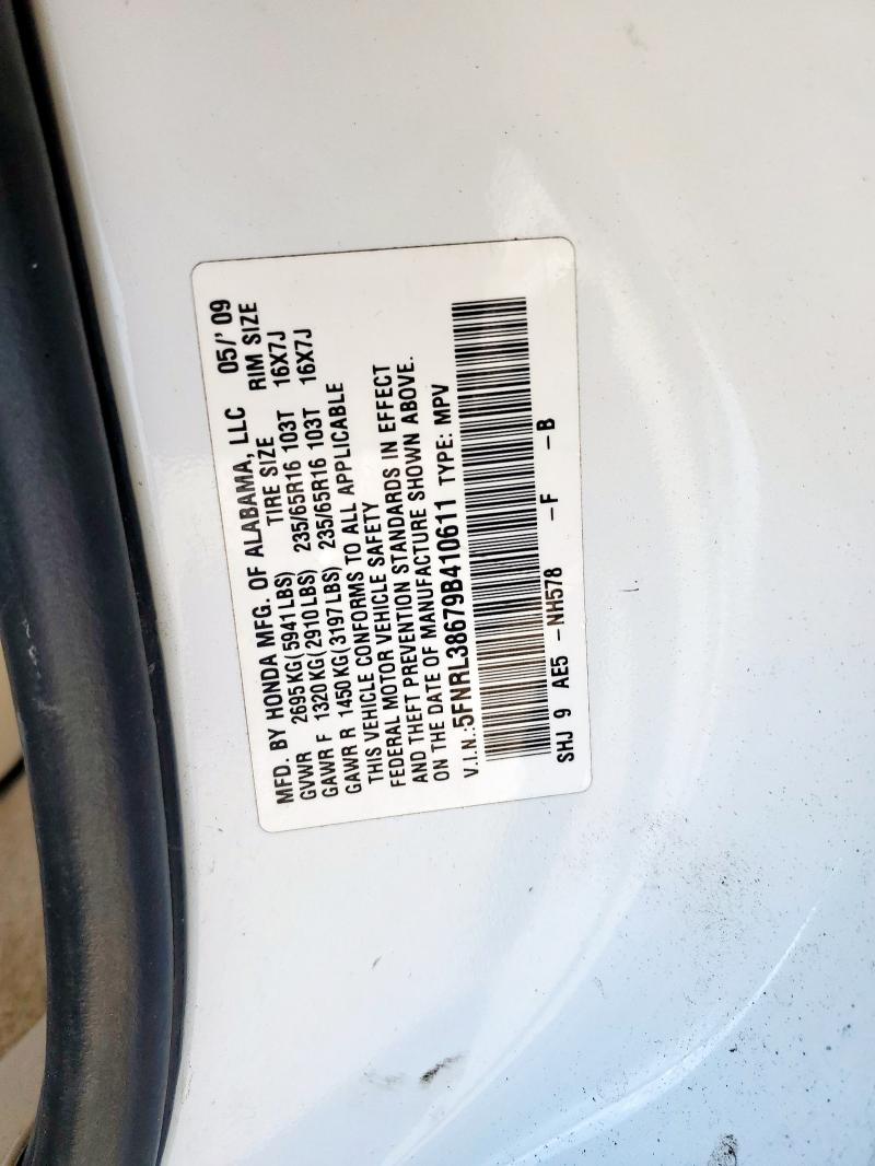 5FNRL38679B410611 - 2009 HONDA ODYSSEY EXL WHITE photo 13