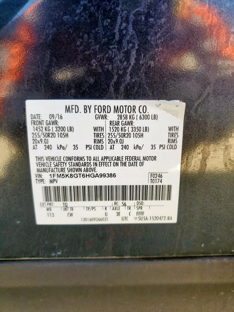 1FM5K8GT6HGA99386 - 2017 FORD EXPLORER SPORT Schwarz Foto 14