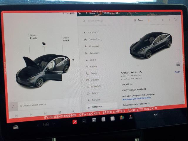 5YJ3E1EB4JF099469 - 2018 TESLA MODEL 3 Boz foto 9