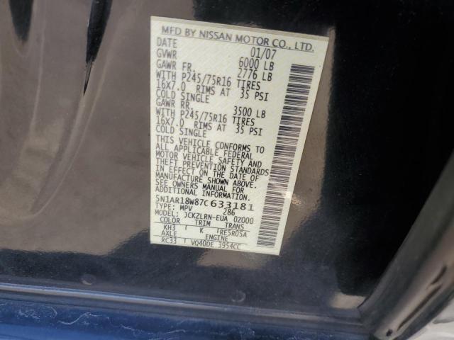 5N1AR18W87C633181 - 2007 NISSAN PATHFINDER LE BLACK photo 13
