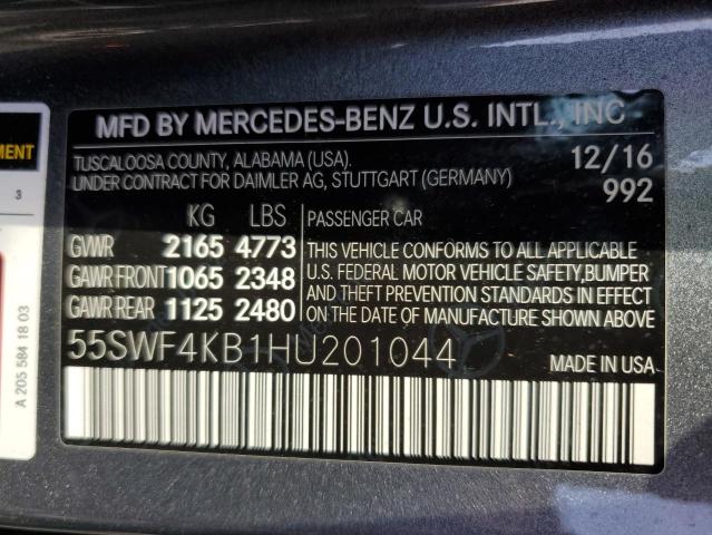 55SWF4KB1HU201044 - 2017 MERCEDES-BENZ C 300 4MATIC GRAY photo 12