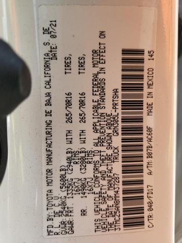 3TMCZ5AN8MM437287 - 2021 TOYOTA TACOMA DOUBLE CAB WHITE photo 12