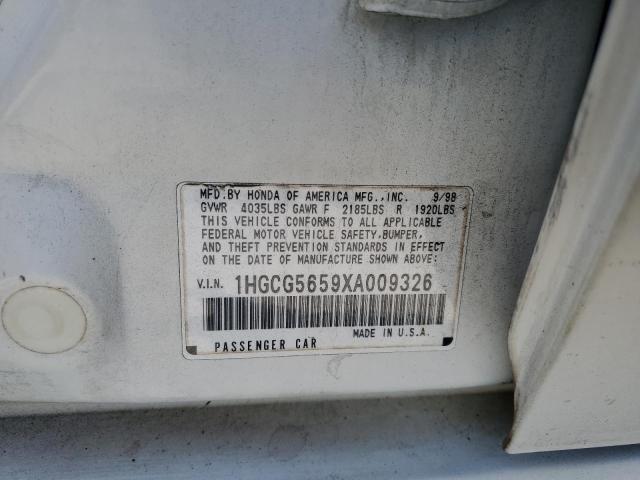 1HGCG5659XA009326 - 1999 HONDA ACCORD EX WHITE photo 12
