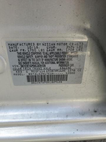 3N1CN7AP0KL829128 - 2019 NISSAN VERSA S Արծաթագույն լուսանկար 12