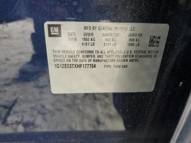 1G1ZE5STXHF177704 - 2017 CHEVROLET MALIBU LT BLUE photo 12