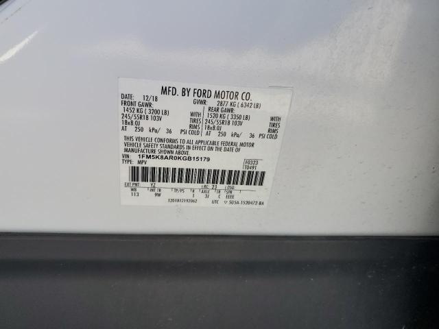 1FM5K8AR0KGB15179 - 2019 FORD EXPLORER POLICE INTERCEPTOR 白色 照片 13