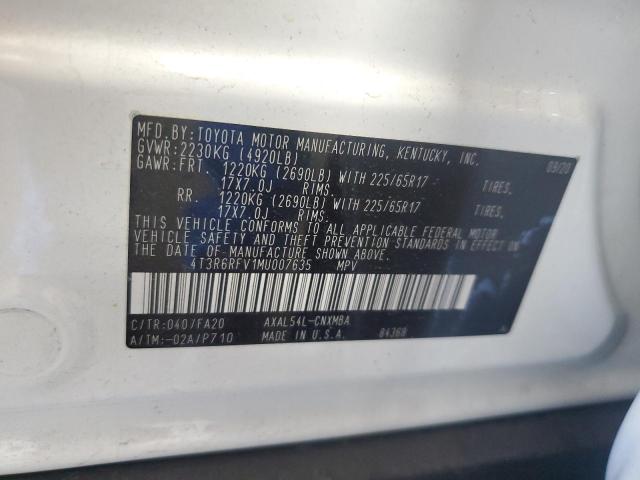 4T3R6RFV1MU007635 - 2021 TOYOTA RAV4 XLE WHITE photo 13