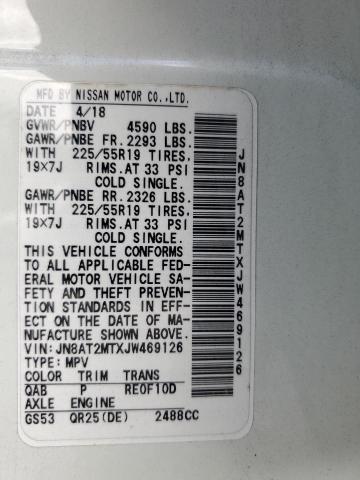 JN8AT2MTXJW469126 - 2018 NISSAN ROGUE S WHITE photo 13