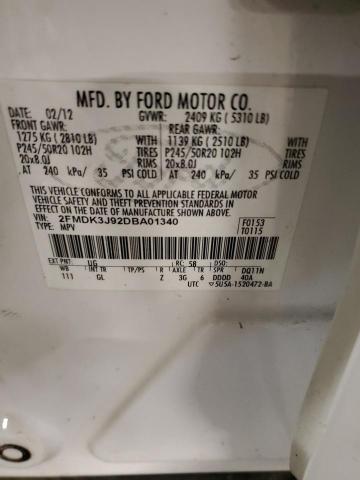 2FMDK3J92DBA01340 - 2013 FORD EDGE SEL Սպիտակ լուսանկար 13