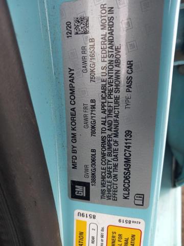 KL8CD6SA9MC741139 - 2021 CHEVROLET SPARK 1LT TURQUOISE photo 12