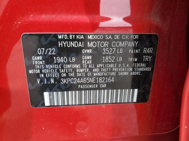 3KPC24A65NE182164 - 2022 HYUNDAI ACCENT SE Қызыл фото 12
