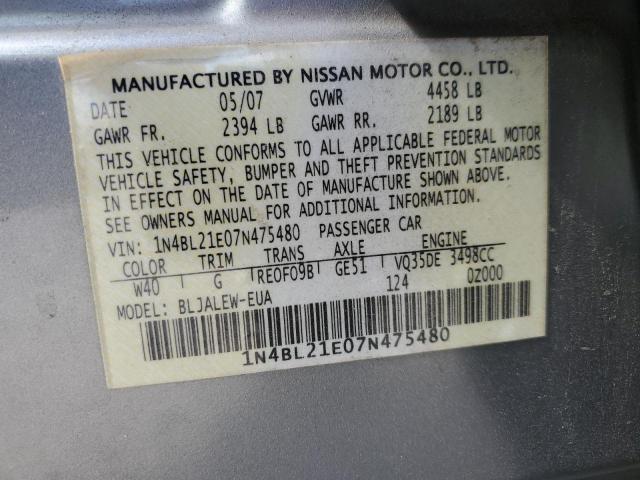 1N4BL21E07N475480 - 2007 NISSAN ALTIMA 3.5SE GRAY photo 12