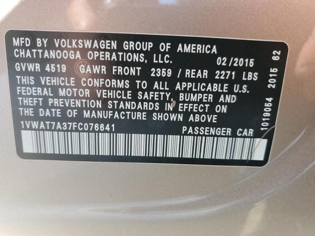 1VWAT7A37FC076641 - 2015 VOLKSWAGEN PASSAT S თაფლისფერი ფოტო 13
