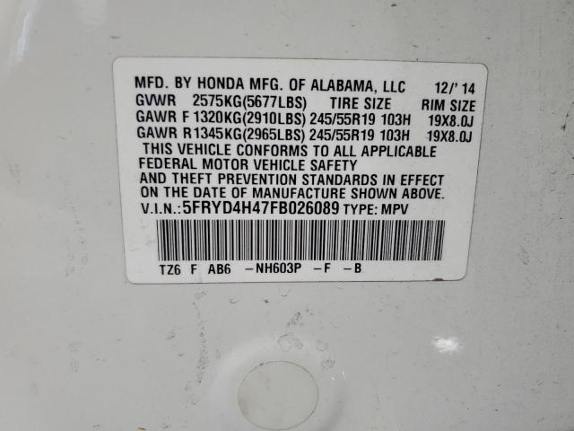 5FRYD4H47FB026089 - 2015 ACURA MDX TECHNOLOGY WHITE photo 13