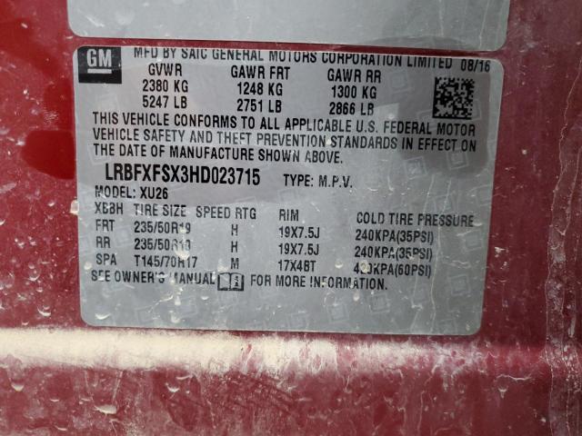 LRBFXFSX3HD023715 - 2017 BUICK ENVISION PREMIUM II Qırmızı foto 13