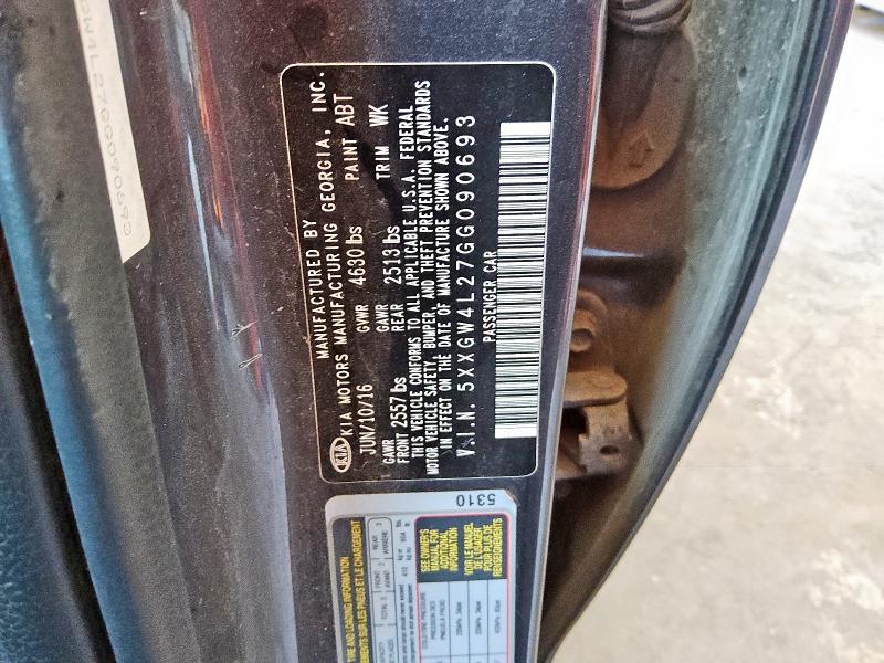 5XXGW4L27GG090693 - 2016 KIA OPTIMA SX Szary zdjęcie 12