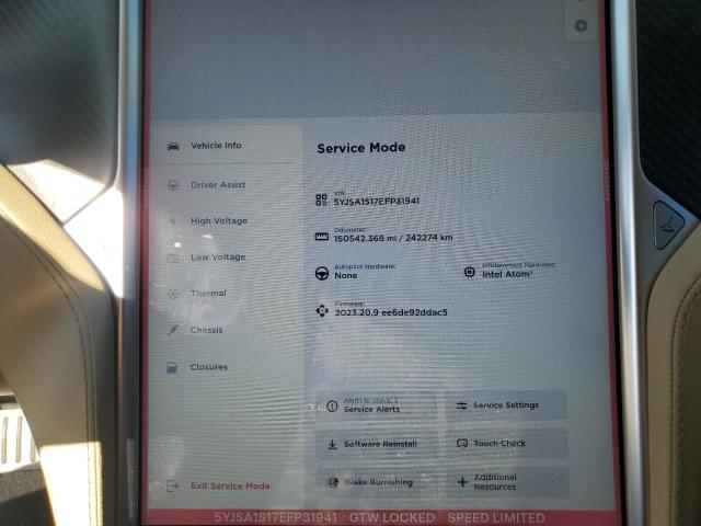 5YJSA1S17EFP31941 - 2014 TESLA MODEL S Սպիտակ լուսանկար 9